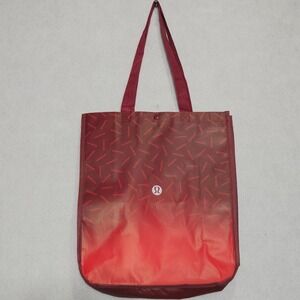 Lululemon Reusable shopping Tote Bag large Red Burgundy Ombre Logo Print